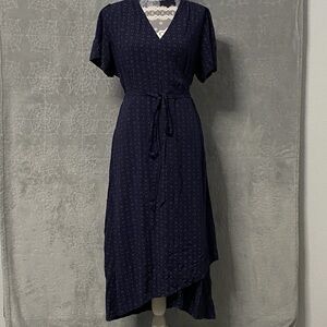 Gap Midi Wrap Dress Womens XL Blue White Polka Dot Flutter Sleeve Romantic Boho